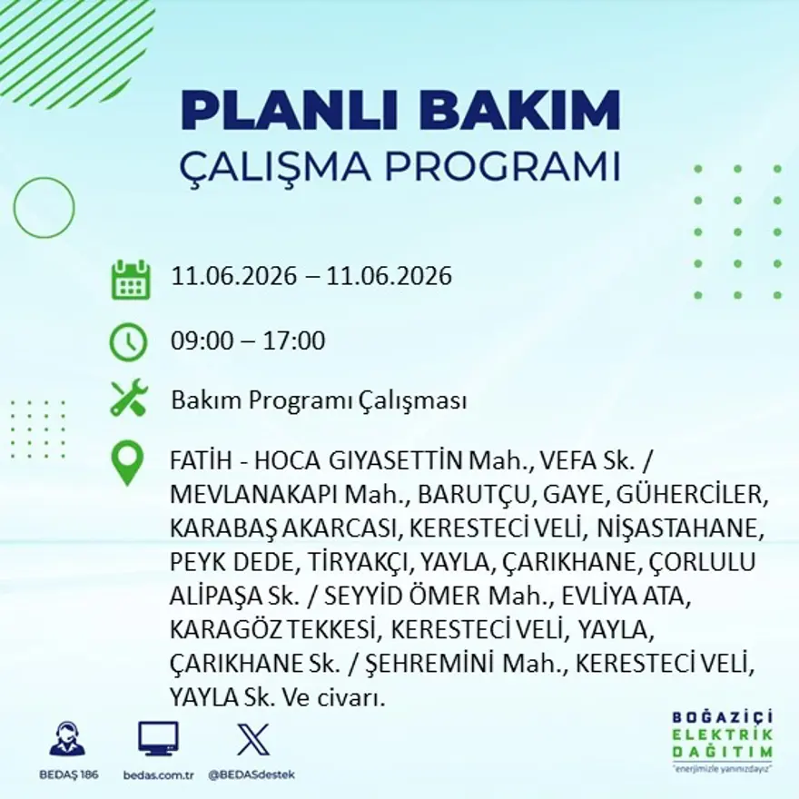 İstanbul’un 19 ilçesinde 9 saat sürecek elektrik kesintisi 3