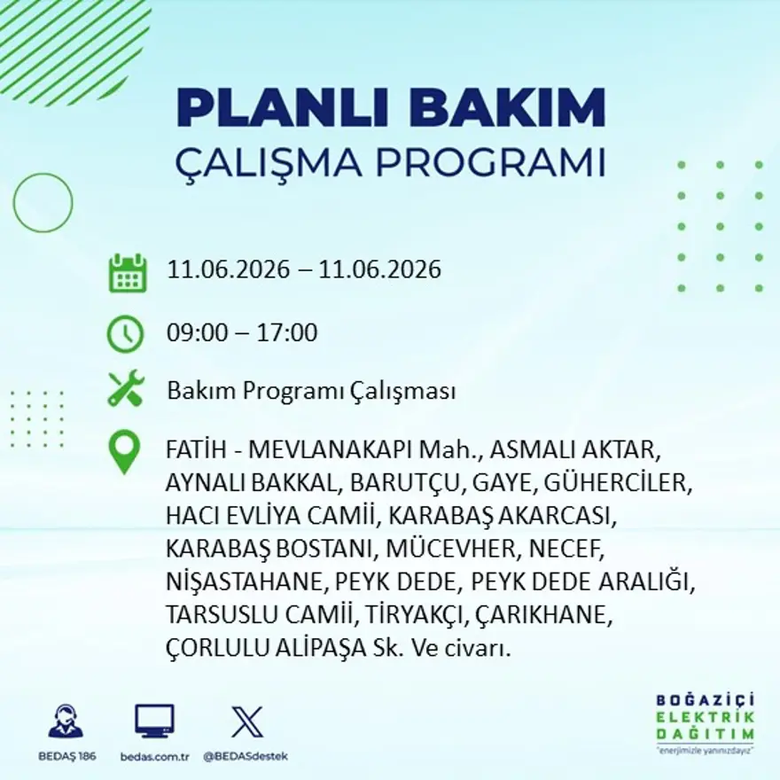 İstanbul’un 19 ilçesinde 9 saat sürecek elektrik kesintisi 8