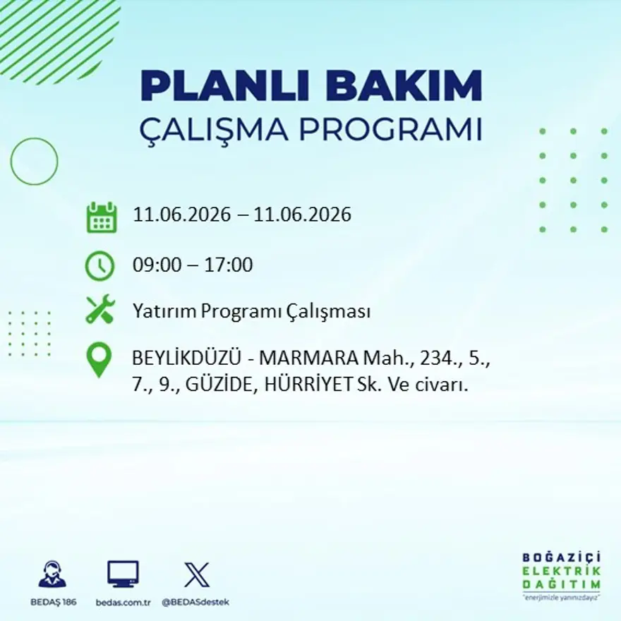 İstanbul’un 19 ilçesinde 9 saat sürecek elektrik kesintisi 36