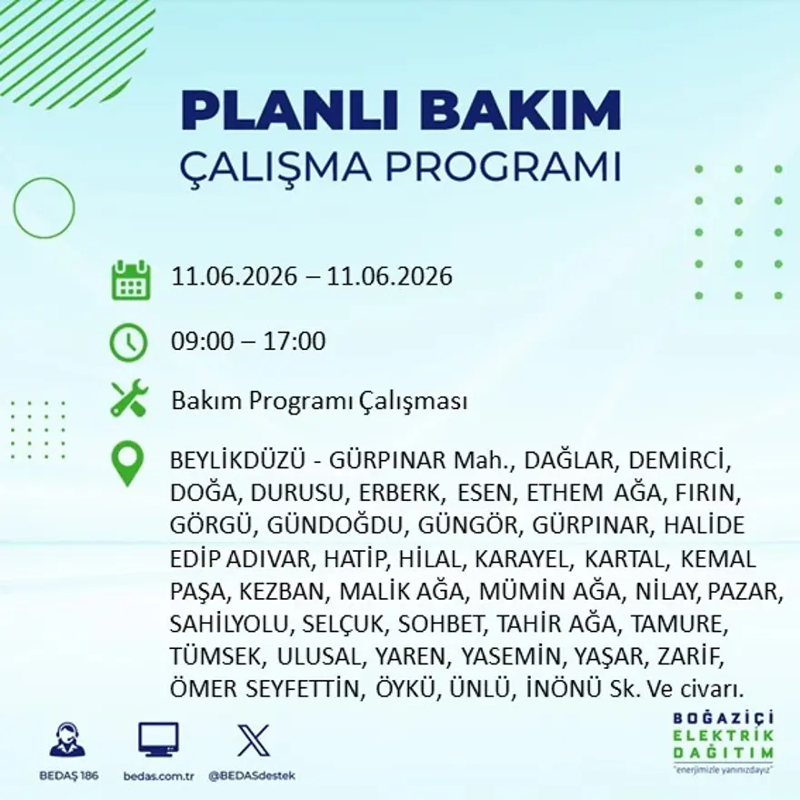 İstanbul’un 19 ilçesinde 9 saat sürecek elektrik kesintisi 1