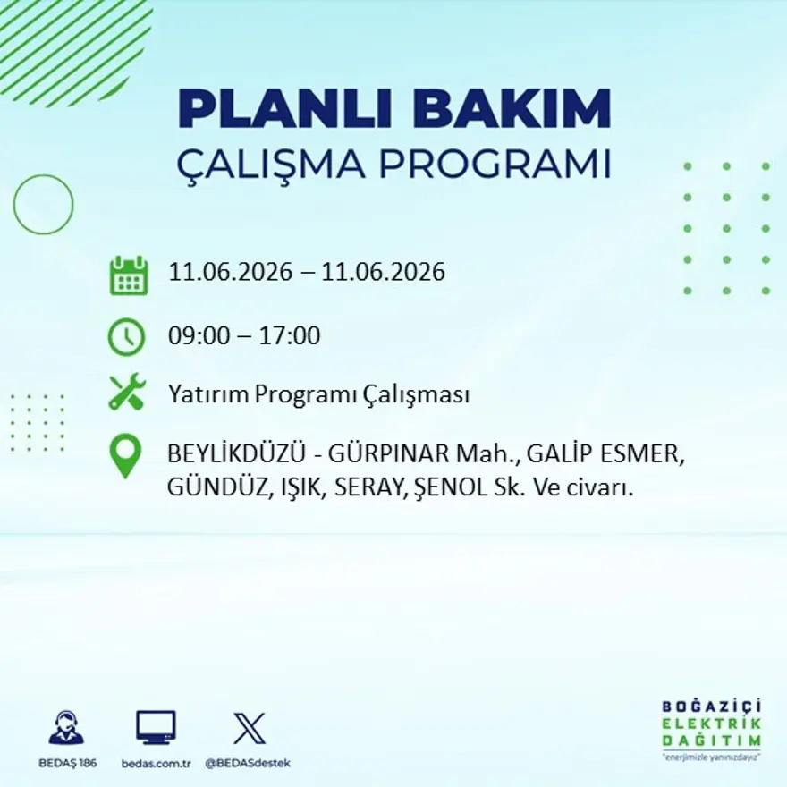 İstanbul’un 19 ilçesinde 9 saat sürecek elektrik kesintisi 34
