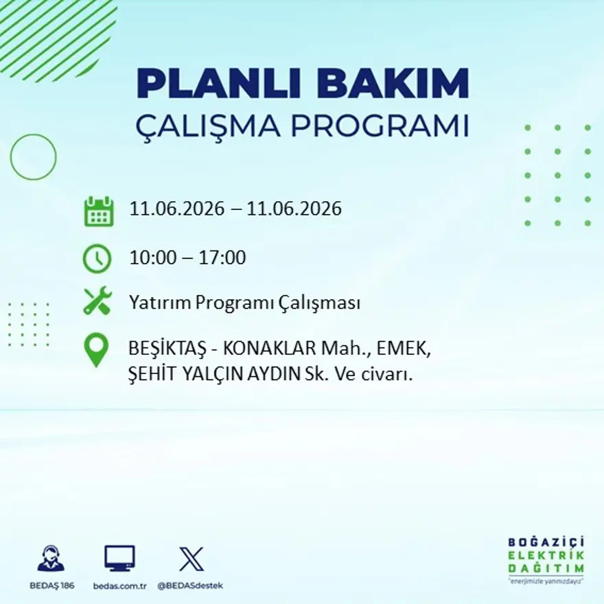 İstanbul’un 19 ilçesinde 9 saat sürecek elektrik kesintisi 40