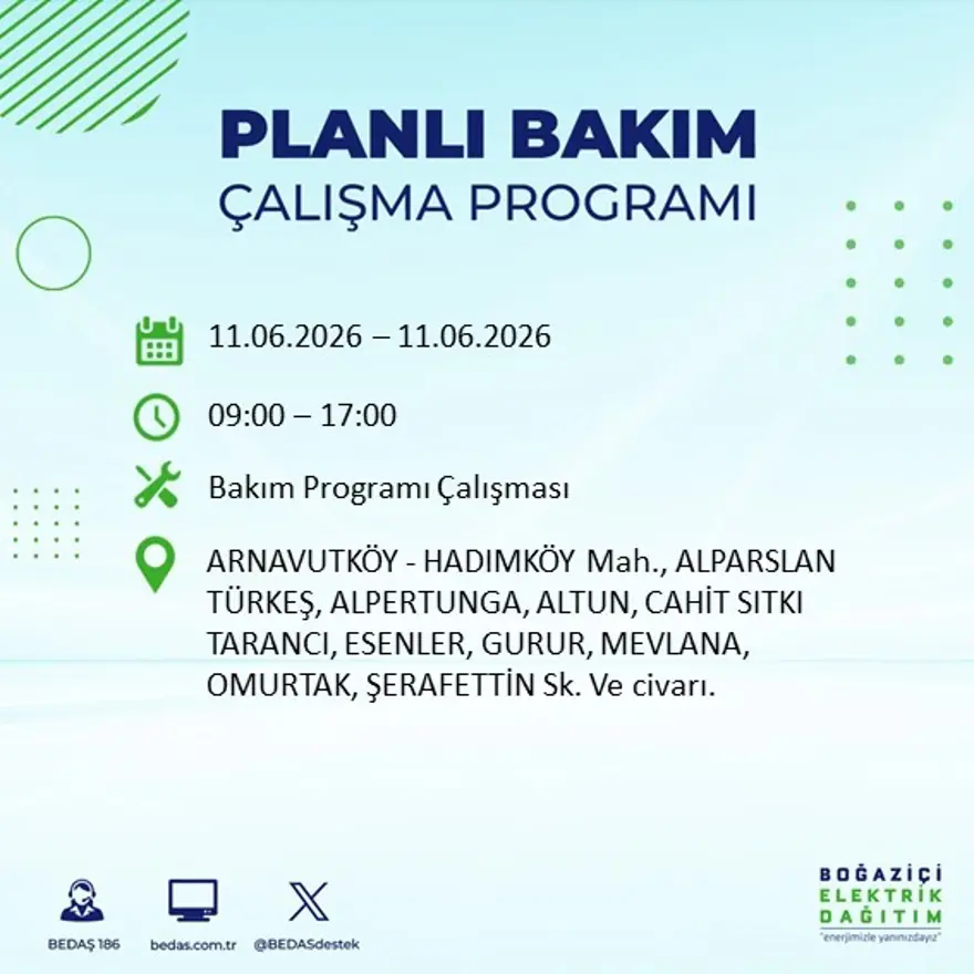 İstanbul’un 19 ilçesinde 9 saat sürecek elektrik kesintisi 22