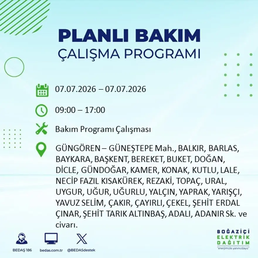 Bugün başlıyor, 9 saat sürecek. İstanbul'un 22 ilçesinde elektrik kesintisi 7