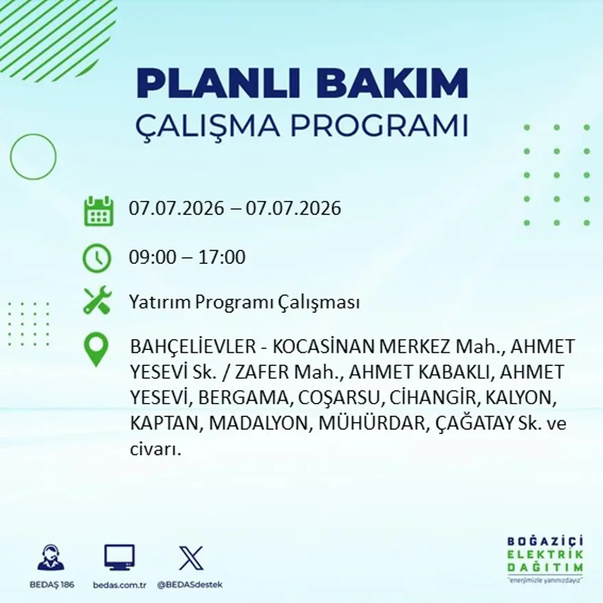 Bugün başlıyor, 9 saat sürecek. İstanbul'un 22 ilçesinde elektrik kesintisi 30