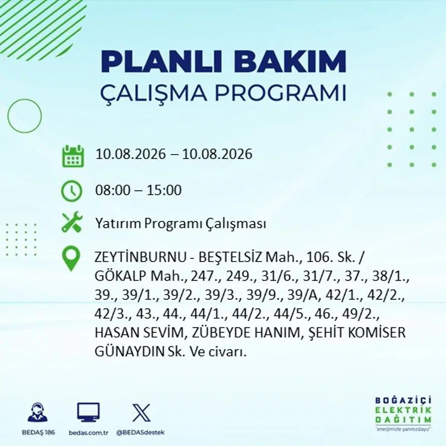 İstanbul'un 22 ilçesinde 9 saat elektrik kesintisi yaşanacak. 10 Ağustos BEDAŞ elektrik kesintisi programı 10 İstanbul'un 22 ilçesinde 9 saat elektrik kesintisi yaşanacak. 10 Ağustos BEDAŞ elektrik kesintisi programı 10
