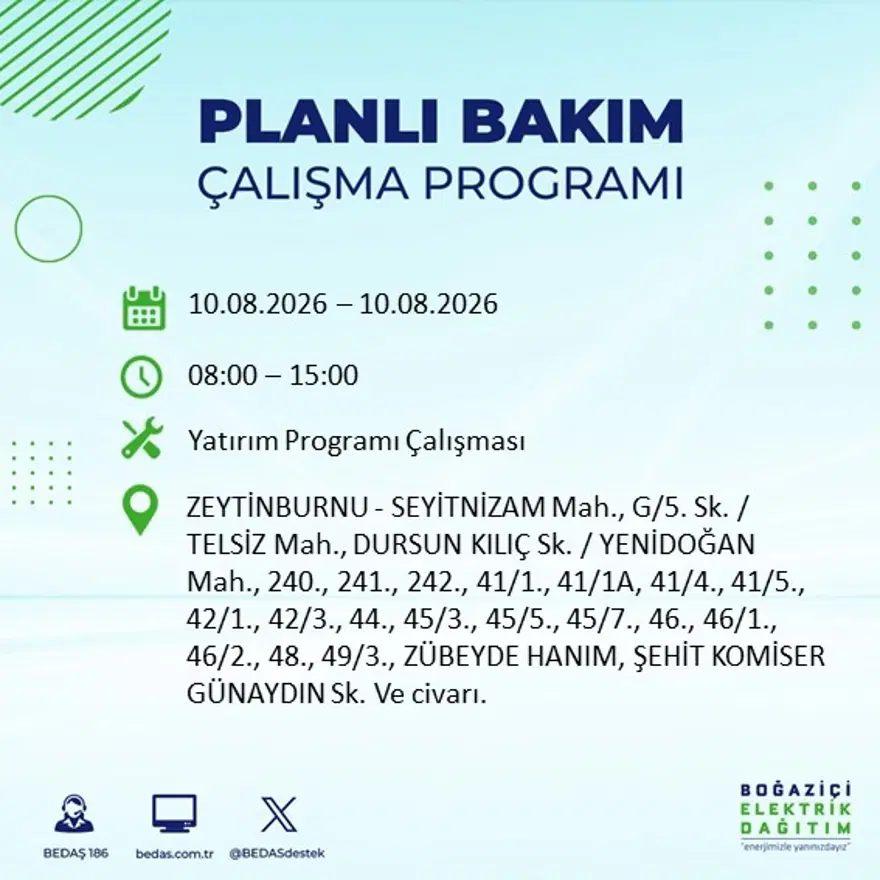 İstanbul'un 22 ilçesinde 9 saat elektrik kesintisi yaşanacak. 10 Ağustos BEDAŞ elektrik kesintisi programı 9 İstanbul'un 22 ilçesinde 9 saat elektrik kesintisi yaşanacak. 10 Ağustos BEDAŞ elektrik kesintisi programı 9