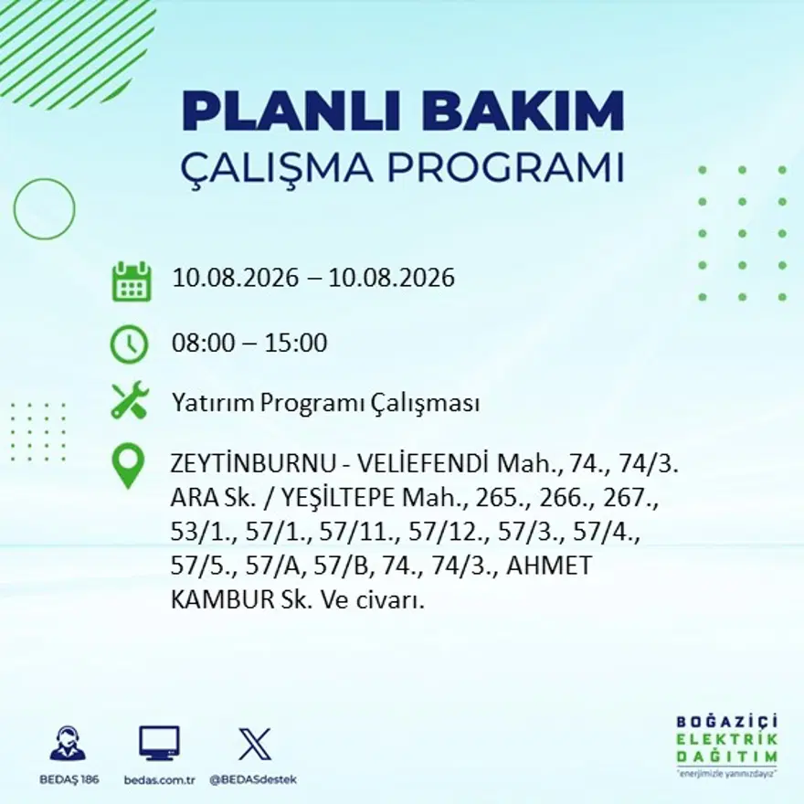 İstanbul'un 22 ilçesinde 9 saat elektrik kesintisi yaşanacak. 10 Ağustos BEDAŞ elektrik kesintisi programı 26 İstanbul'un 22 ilçesinde 9 saat elektrik kesintisi yaşanacak. 10 Ağustos BEDAŞ elektrik kesintisi programı 26