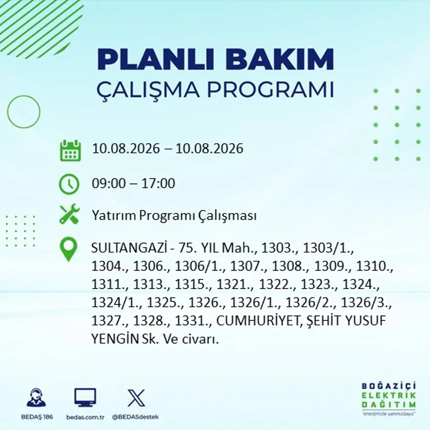 İstanbul'un 22 ilçesinde 9 saat elektrik kesintisi yaşanacak. 10 Ağustos BEDAŞ elektrik kesintisi programı 11 İstanbul'un 22 ilçesinde 9 saat elektrik kesintisi yaşanacak. 10 Ağustos BEDAŞ elektrik kesintisi programı 11