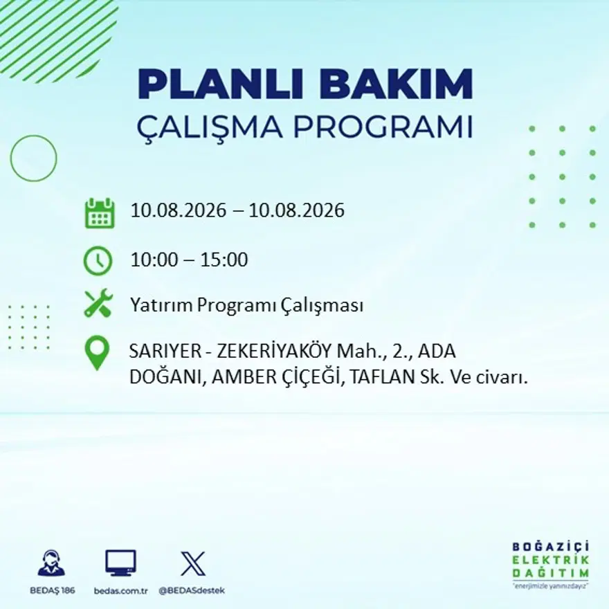 İstanbul'un 22 ilçesinde 9 saat elektrik kesintisi yaşanacak. 10 Ağustos BEDAŞ elektrik kesintisi programı 48 İstanbul'un 22 ilçesinde 9 saat elektrik kesintisi yaşanacak. 10 Ağustos BEDAŞ elektrik kesintisi programı 48