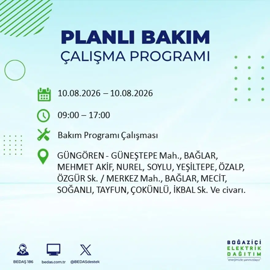 İstanbul'un 22 ilçesinde 9 saat elektrik kesintisi yaşanacak. 10 Ağustos BEDAŞ elektrik kesintisi programı 22 İstanbul'un 22 ilçesinde 9 saat elektrik kesintisi yaşanacak. 10 Ağustos BEDAŞ elektrik kesintisi programı 22