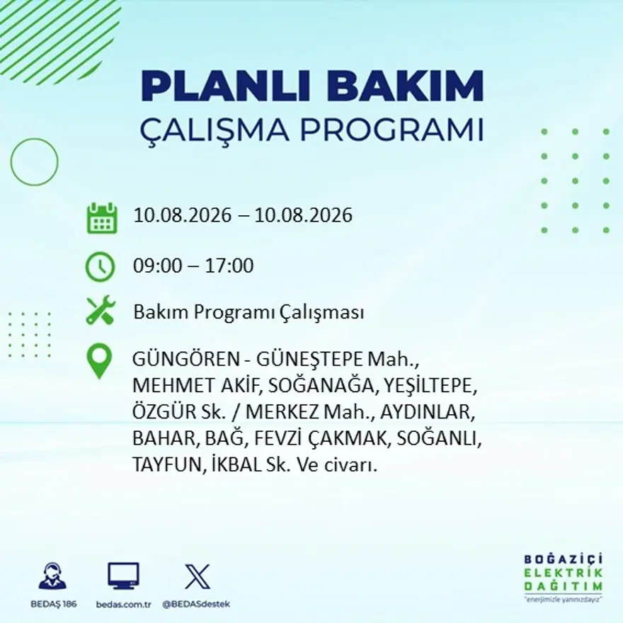 İstanbul'un 22 ilçesinde 9 saat elektrik kesintisi yaşanacak. 10 Ağustos BEDAŞ elektrik kesintisi programı 24 İstanbul'un 22 ilçesinde 9 saat elektrik kesintisi yaşanacak. 10 Ağustos BEDAŞ elektrik kesintisi programı 24
