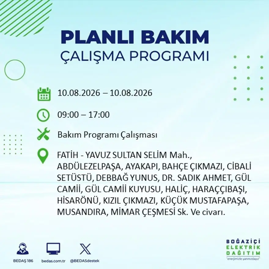 İstanbul'un 22 ilçesinde 9 saat elektrik kesintisi yaşanacak. 10 Ağustos BEDAŞ elektrik kesintisi programı 8 İstanbul'un 22 ilçesinde 9 saat elektrik kesintisi yaşanacak. 10 Ağustos BEDAŞ elektrik kesintisi programı 8