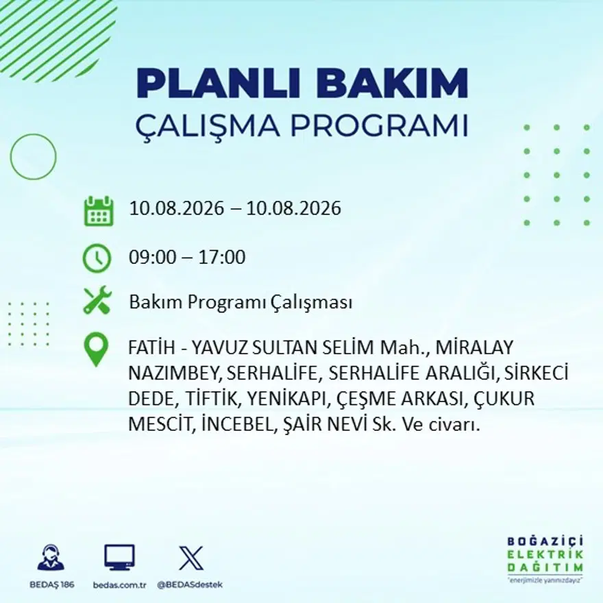 İstanbul'un 22 ilçesinde 9 saat elektrik kesintisi yaşanacak. 10 Ağustos BEDAŞ elektrik kesintisi programı 23 İstanbul'un 22 ilçesinde 9 saat elektrik kesintisi yaşanacak. 10 Ağustos BEDAŞ elektrik kesintisi programı 23