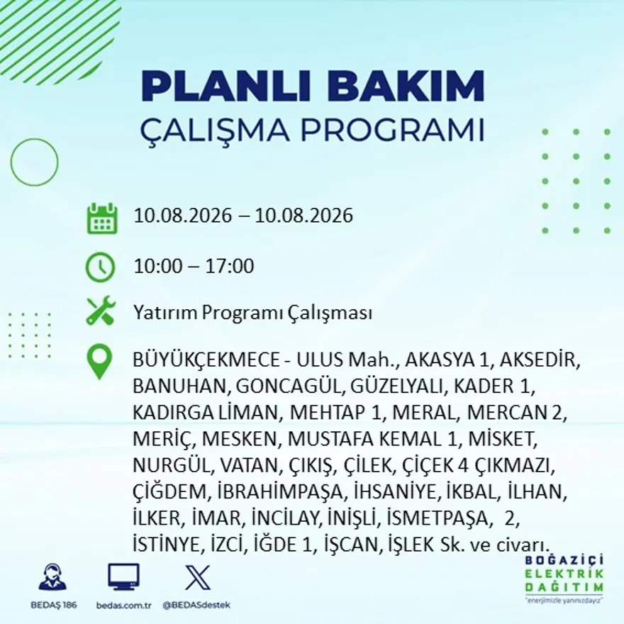 İstanbul'un 22 ilçesinde 9 saat elektrik kesintisi yaşanacak. 10 Ağustos BEDAŞ elektrik kesintisi programı 1 İstanbul'un 22 ilçesinde 9 saat elektrik kesintisi yaşanacak. 10 Ağustos BEDAŞ elektrik kesintisi programı 1