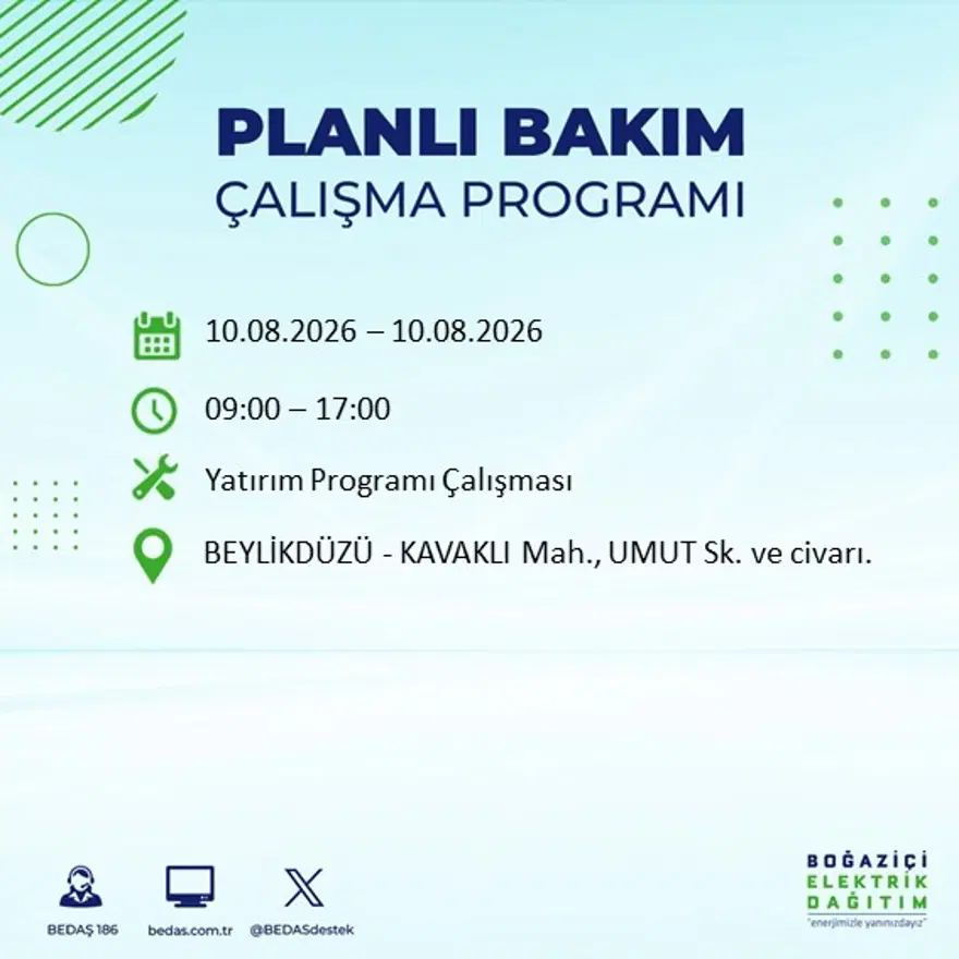 İstanbul'un 22 ilçesinde 9 saat elektrik kesintisi yaşanacak. 10 Ağustos BEDAŞ elektrik kesintisi programı 71 İstanbul'un 22 ilçesinde 9 saat elektrik kesintisi yaşanacak. 10 Ağustos BEDAŞ elektrik kesintisi programı 71