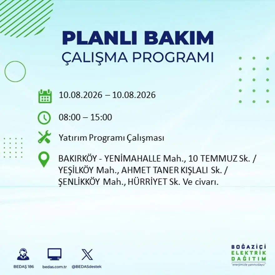 İstanbul'un 22 ilçesinde 9 saat elektrik kesintisi yaşanacak. 10 Ağustos BEDAŞ elektrik kesintisi programı 35 İstanbul'un 22 ilçesinde 9 saat elektrik kesintisi yaşanacak. 10 Ağustos BEDAŞ elektrik kesintisi programı 35