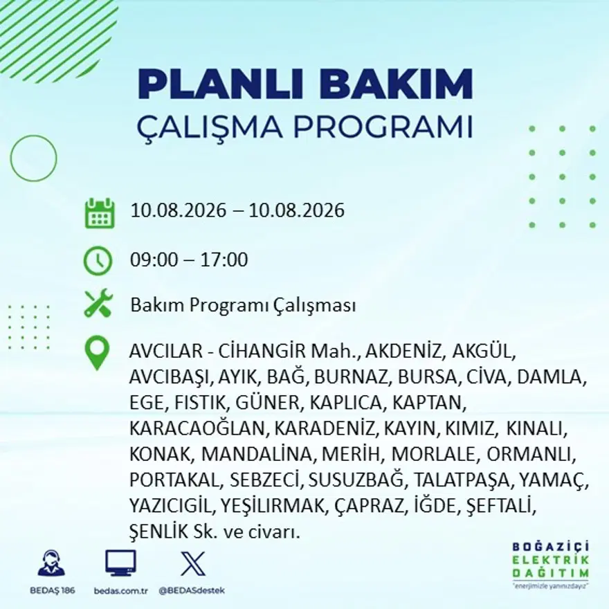 İstanbul'un 22 ilçesinde 9 saat elektrik kesintisi yaşanacak. 10 Ağustos BEDAŞ elektrik kesintisi programı 3 İstanbul'un 22 ilçesinde 9 saat elektrik kesintisi yaşanacak. 10 Ağustos BEDAŞ elektrik kesintisi programı 3