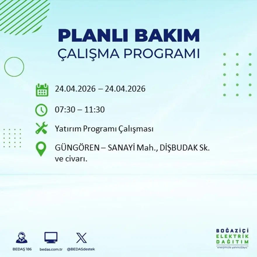 İstanbul'un birçok ilçesinde elektrik kesintisi yaşanacak. Tam 18 ilçe elektriksiz kalacak, 9 saat sürecek 33