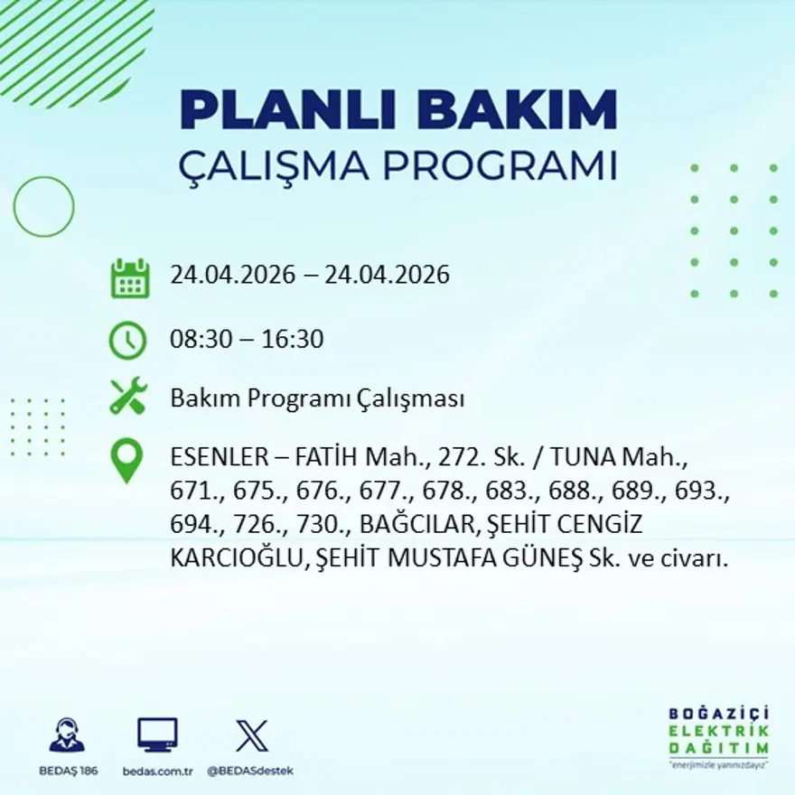 İstanbul'un birçok ilçesinde elektrik kesintisi yaşanacak. Tam 18 ilçe elektriksiz kalacak, 9 saat sürecek 9