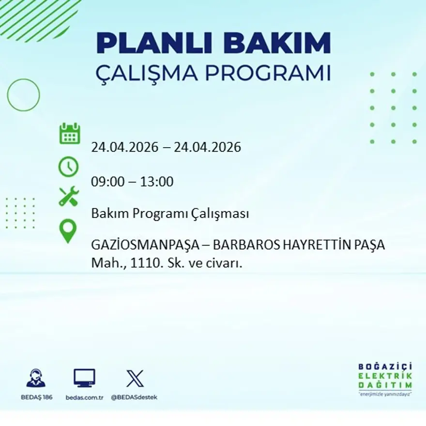 İstanbul'un birçok ilçesinde elektrik kesintisi yaşanacak. Tam 18 ilçe elektriksiz kalacak, 9 saat sürecek 31