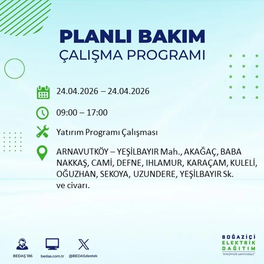 İstanbul'un birçok ilçesinde elektrik kesintisi yaşanacak. Tam 18 ilçe elektriksiz kalacak, 9 saat sürecek 15