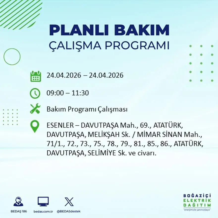 İstanbul'un birçok ilçesinde elektrik kesintisi yaşanacak. Tam 18 ilçe elektriksiz kalacak, 9 saat sürecek 12