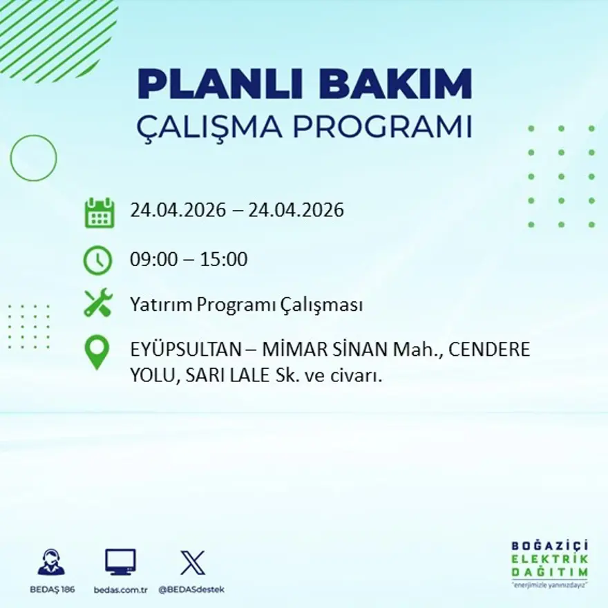 İstanbul'un birçok ilçesinde elektrik kesintisi yaşanacak. Tam 18 ilçe elektriksiz kalacak, 9 saat sürecek 30