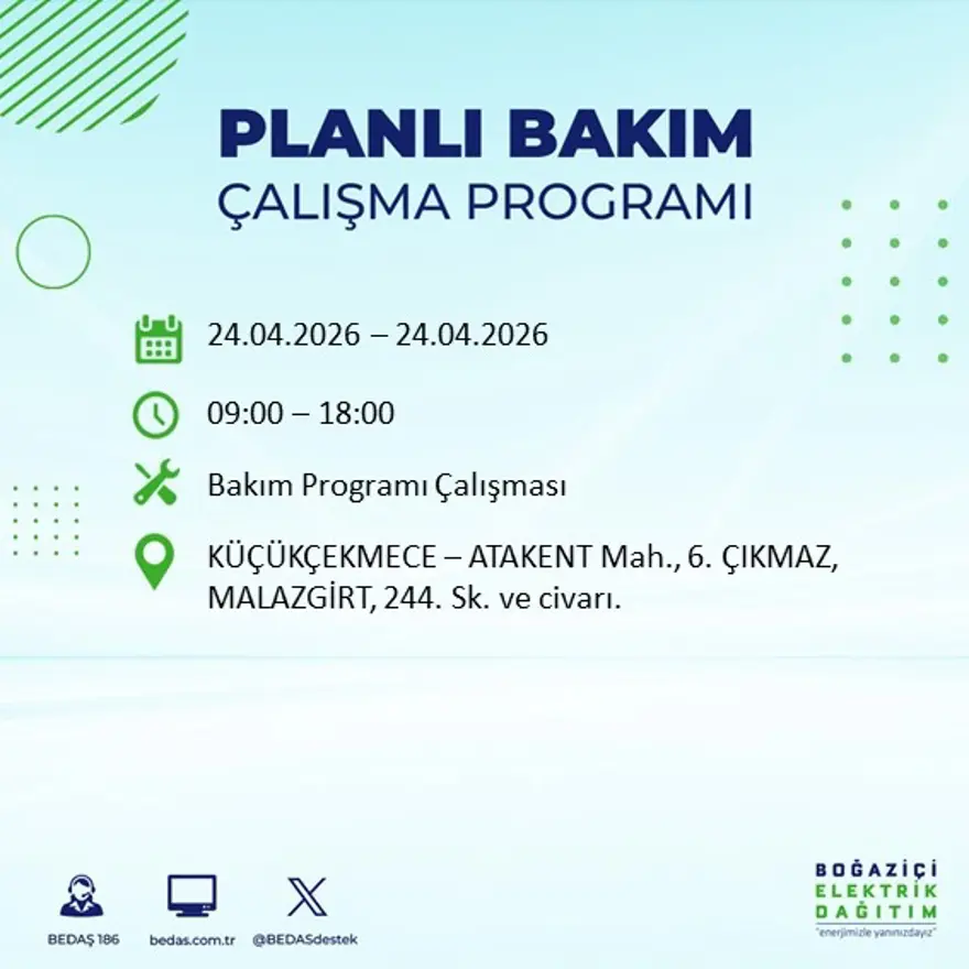 İstanbul'un birçok ilçesinde elektrik kesintisi yaşanacak. Tam 18 ilçe elektriksiz kalacak, 9 saat sürecek 29