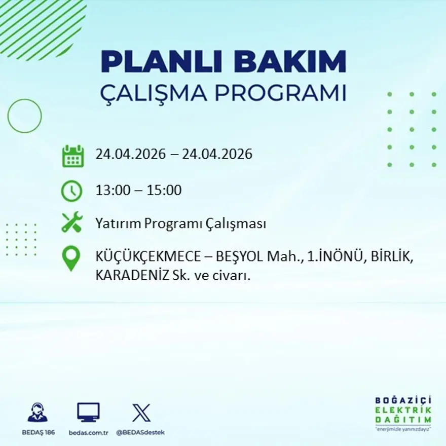 İstanbul'un birçok ilçesinde elektrik kesintisi yaşanacak. Tam 18 ilçe elektriksiz kalacak, 9 saat sürecek 28