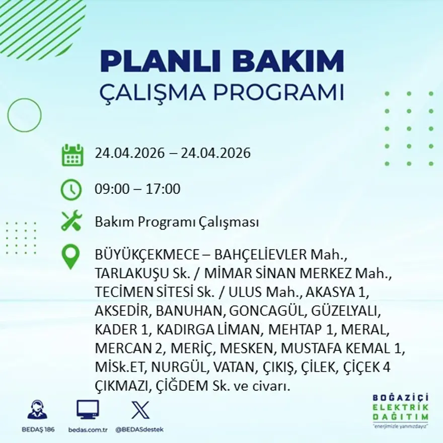 İstanbul'un birçok ilçesinde elektrik kesintisi yaşanacak. Tam 18 ilçe elektriksiz kalacak, 9 saat sürecek 3