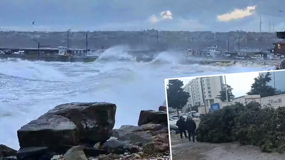 Beklenen fırtına başladı. İstanbul’da bir kişi ağacın altında kaldı, dev dalgalar sahili dövüyor