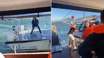 İzmir'de denizde korku dolu anlar. Dümenin kolu koptu, tekne birden su almaya başladı