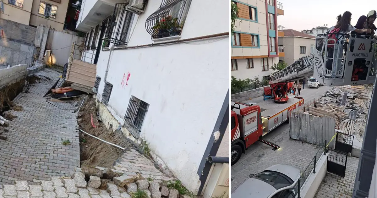 İstanbul'da binanın bahçesinde çökme: 29 kişi mahsur kaldı