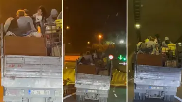 Kamyonet kasasında tehlikeli yolculuk