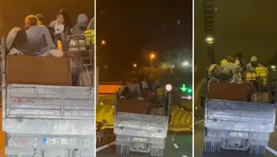 Kamyonet kasasında tehlikeli yolculuk
