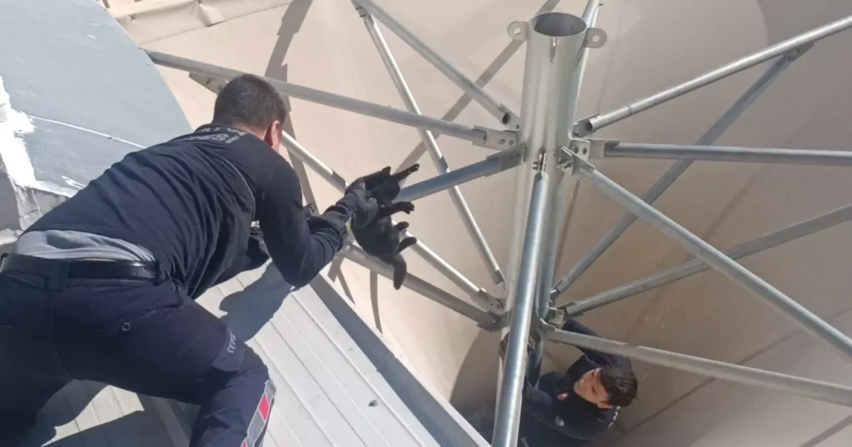 Çatıda mahsur kalan kedinin yardımına itfaiye yetişti