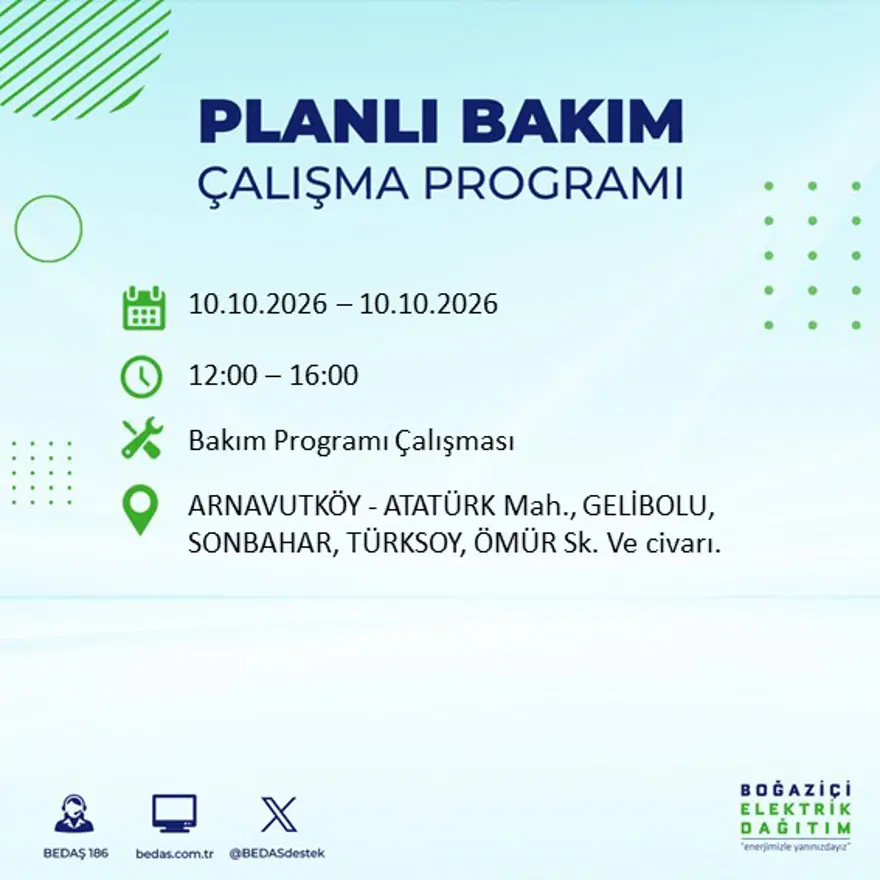 BEDAŞ elektrik kesintisi için uyardı: 15 ilçede elektrik kesintisi yaşanacak, 8 saat sürecek 11 BEDAŞ elektrik kesintisi için uyardı: 15 ilçede elektrik kesintisi yaşanacak, 8 saat sürecek 11