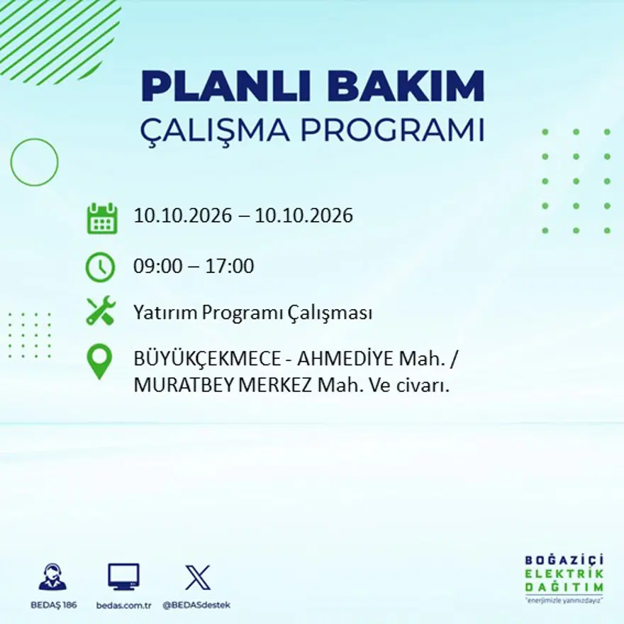 BEDAŞ elektrik kesintisi için uyardı: 15 ilçede elektrik kesintisi yaşanacak, 8 saat sürecek 17 BEDAŞ elektrik kesintisi için uyardı: 15 ilçede elektrik kesintisi yaşanacak, 8 saat sürecek 17
