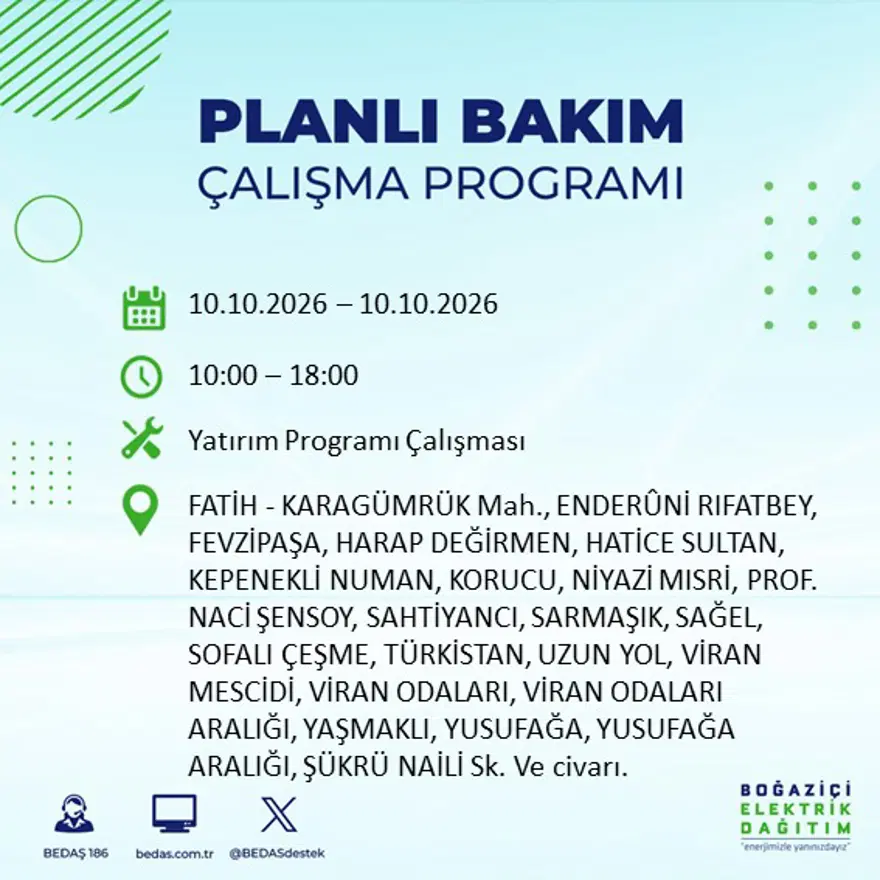 BEDAŞ elektrik kesintisi için uyardı: 15 ilçede elektrik kesintisi yaşanacak, 8 saat sürecek 1 BEDAŞ elektrik kesintisi için uyardı: 15 ilçede elektrik kesintisi yaşanacak, 8 saat sürecek 1