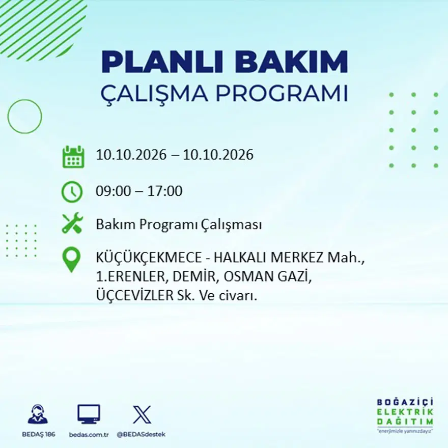 BEDAŞ elektrik kesintisi için uyardı: 15 ilçede elektrik kesintisi yaşanacak, 8 saat sürecek 9 BEDAŞ elektrik kesintisi için uyardı: 15 ilçede elektrik kesintisi yaşanacak, 8 saat sürecek 9