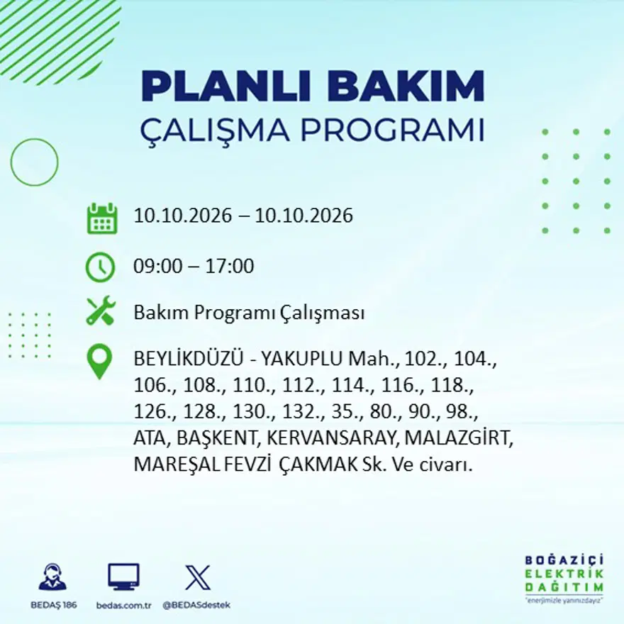 BEDAŞ elektrik kesintisi için uyardı: 15 ilçede elektrik kesintisi yaşanacak, 8 saat sürecek 4 BEDAŞ elektrik kesintisi için uyardı: 15 ilçede elektrik kesintisi yaşanacak, 8 saat sürecek 4