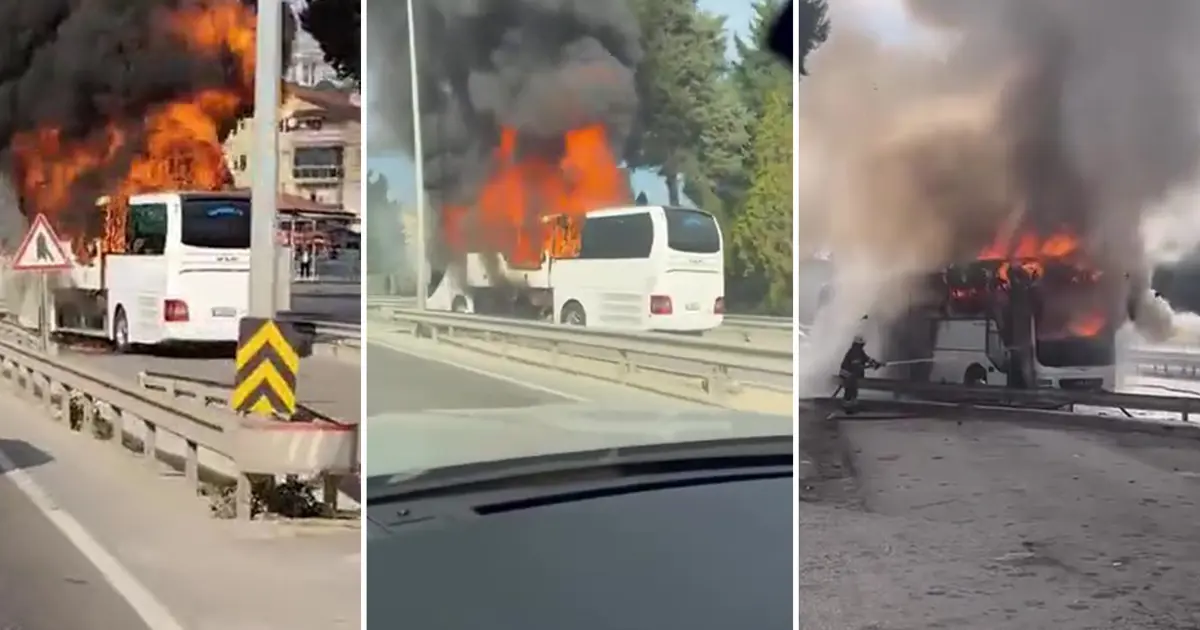 Kocaeli'de yolcu otobüsü alev alev yandı