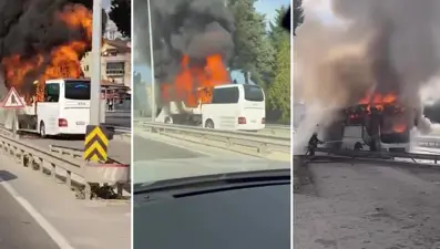 Kocaeli'de yolcu otobüsü alev alev yandı