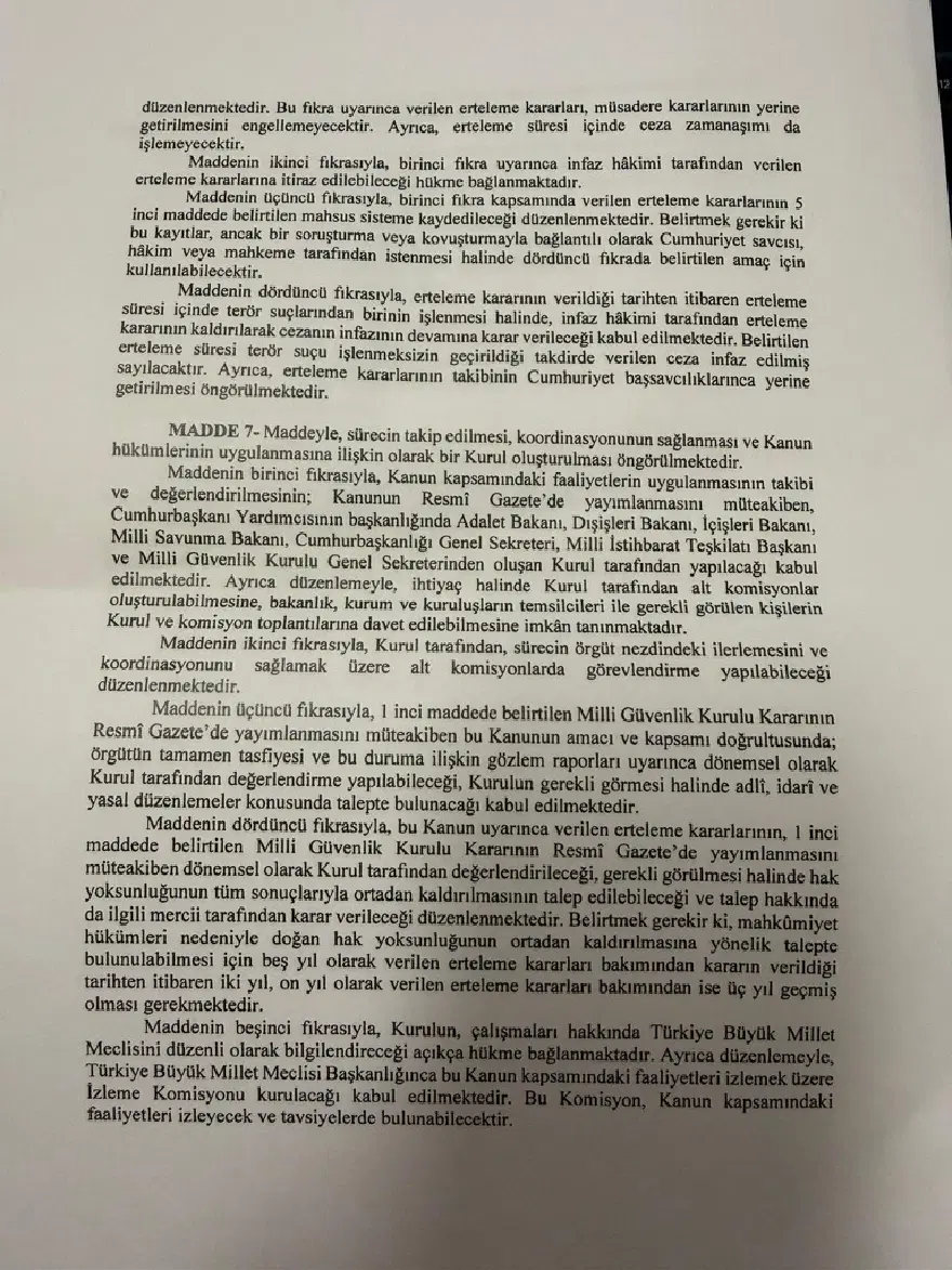 Çerçeve yasa için ilk onay. Komisyondan geçen süreç yasasında hangi maddeler var? 6