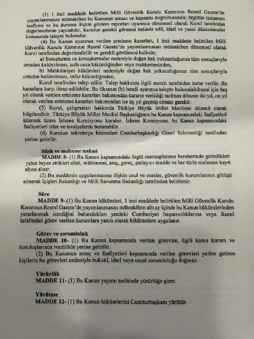 Çerçeve yasa için ilk onay. Komisyondan geçen süreç yasasında hangi maddeler var? 7
