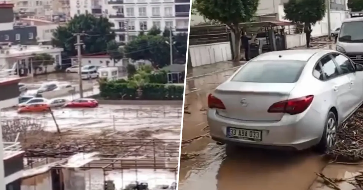 Mersin'de kuvvetli sağanak. 20'ye yakın araç sular altında kaldı