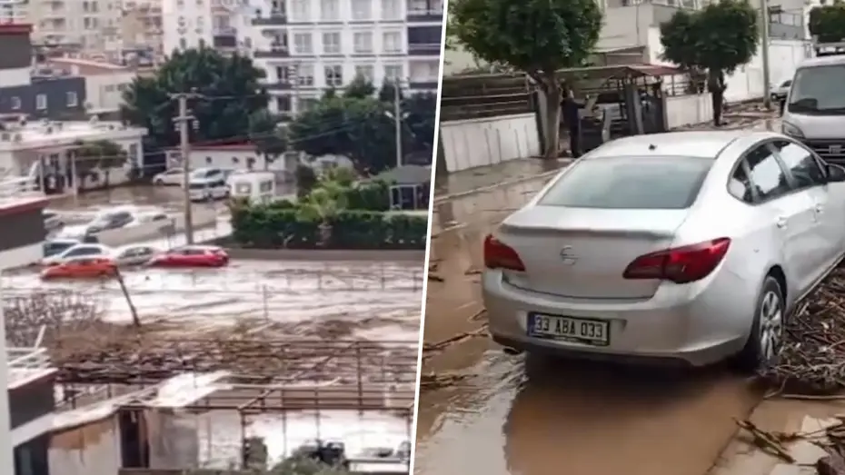 Mersin'de kuvvetli sağanak. 20'ye yakın araç sular altında kaldı