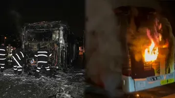 Köprü girişinde metrobüs yangını 