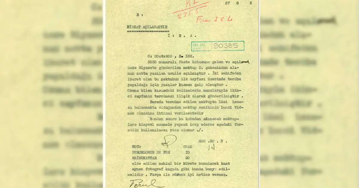 MİT tarihi belgeyi yayımladı. İşte 91 yıl önceki "gizli mektup açma" formülü